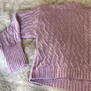 Lavender purple cable knit cropped sweater L crew neck pink fleck Wild Fable